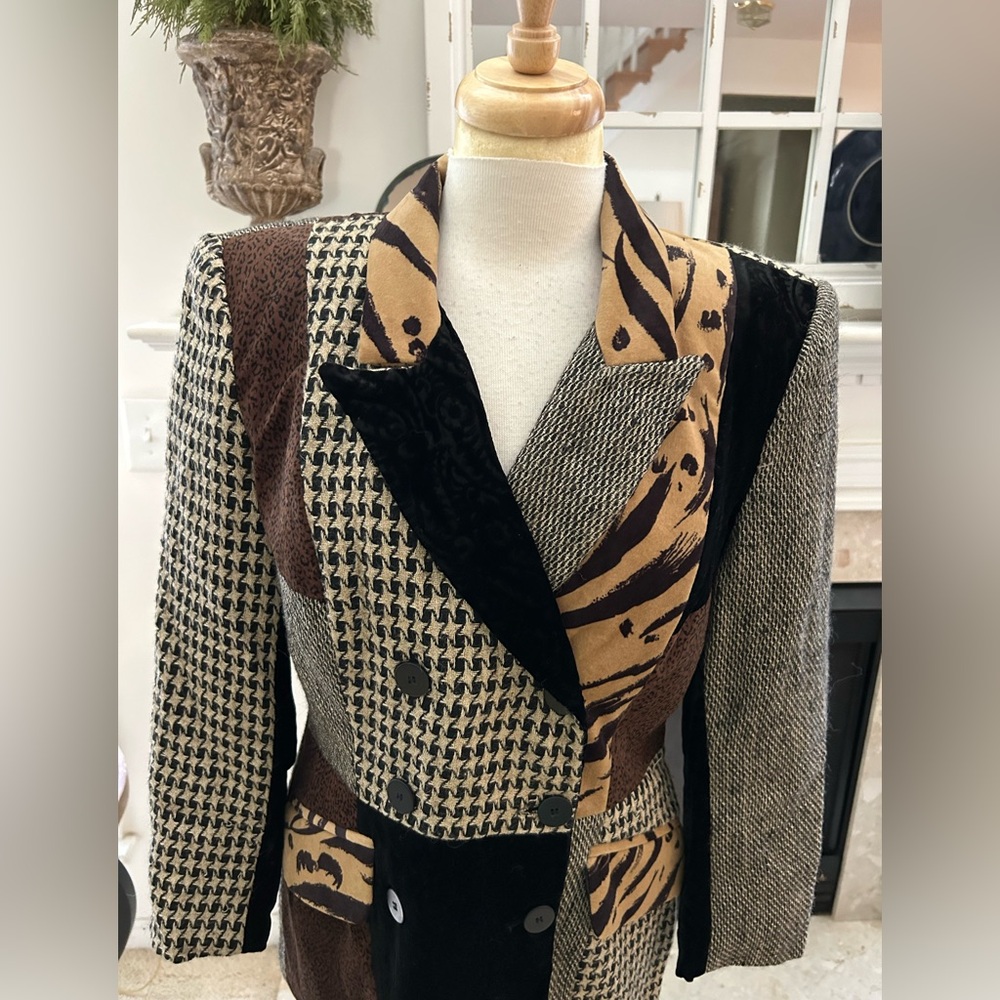 Stanley Blacker Vintage Patchwork Blazer - Black,… - image 2